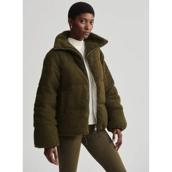 New Varley Sherpa Puffer Jacket Dark Olive Green Large - Picture 8 of 10